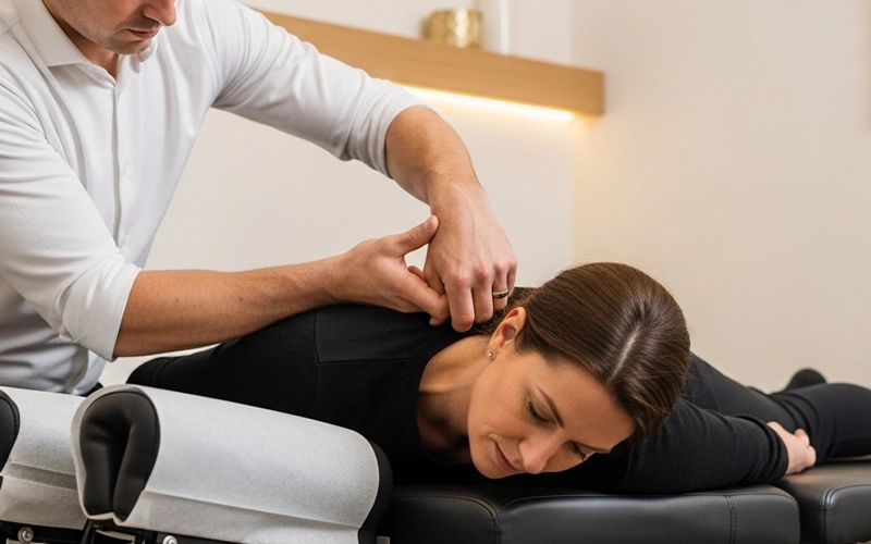 Chiropractor helping a patient reduce chronic back and neck discomfort